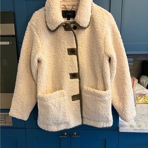 J. Crew Cream Sherpa Teddy Womens Barn Jacket Small S EUC Pockets